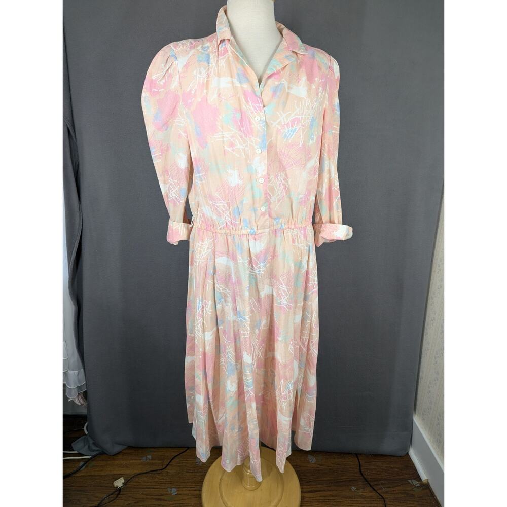 New Looks California Floral Midi Dress Size 16 Pink Long Sleeve USA